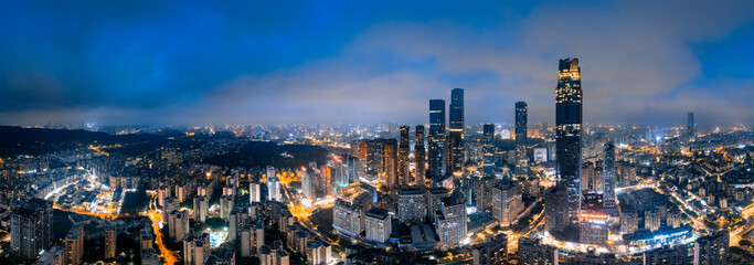 Naklejka premium Night view of urban CBD in Nanning, Guangxi, China