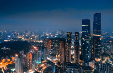 Night view of urban CBD in Nanning, Guangxi, China