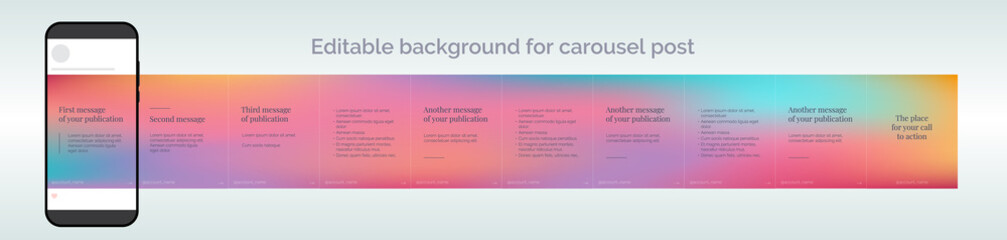 Gradient design background for 10 carousel posts - obrazy, fototapety, plakaty
