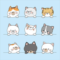 Hand drawn cute cat faces illustration Vector