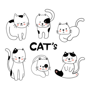 Hand drawn cats doodle cartoon style Vector
