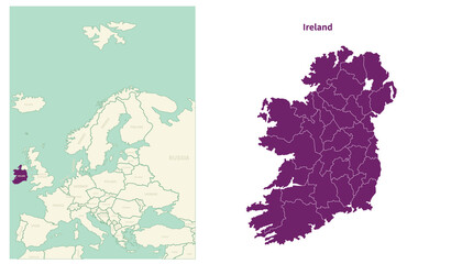Ireland map. map of Ireland and neighboring countries. European countries border map.