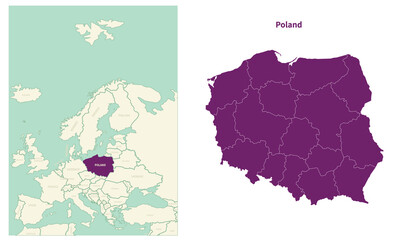 Poland map. map of Poland and neighboring countries. European countries border map.
