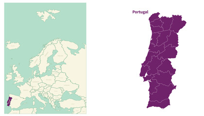 Portugal map. map of Portugal and neighboring countries. European countries border map.