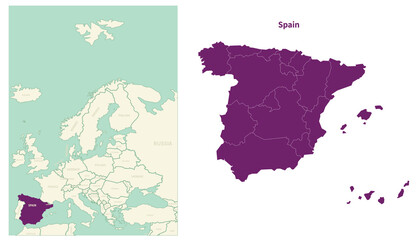 Spain map. map of Spain and neighboring countries. European countries border map.