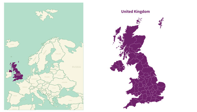 United Kingdom map. map of U.K and neighboring countries. European countries border map.