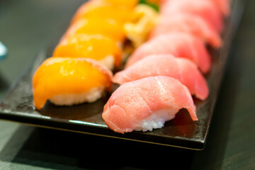fresh tuna raw sushi on plate