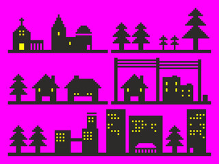 Fototapeta premium 街並みのピクセルアート