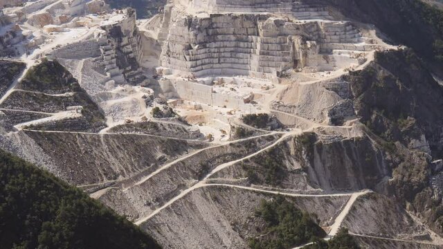 View of the Carrara Marble Quarries and the Transport Trails carved into the side of the Mountain