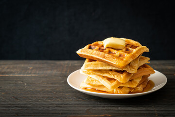 waffle stack with butter and honey
