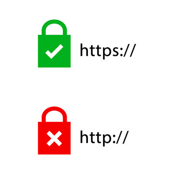 Conjunto de icono de https y http. Icono de conexi&oacute;n a internet seguro e insegura. Ilustraci&oacute;n vectorial, estilo verde y rojo