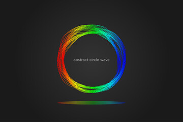 Abstract wave circle lines dynamic flowing colorful light isolated on black gradient background.Concept for of music, party, technology, modern.