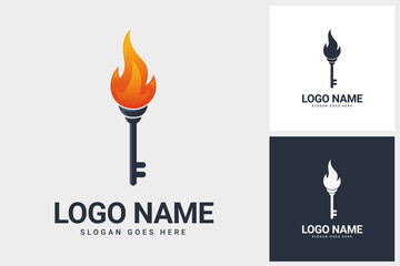 fire key logo design, property logo branding design template; flame key logo, burn logo