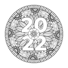 Happy new year 2022 banner or card template with mehndi flower