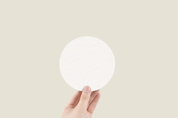 White Circle Paper Texture Round Sticker Mockup Blank Card Print Mock up Sign Logo Mock-up with Hand