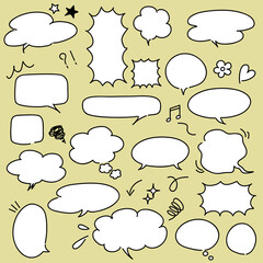 Fototapeta premium イラスト素材：手描きの吹き出し セリフ部分は白ベタ 線は黒の先の丸いペン 