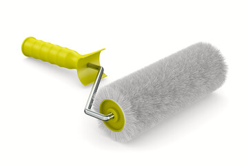 roller brush on white background. Isolated 3D illustration