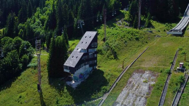 Aerial View Of Malo Polje, Igman Olympic Jumps In The Mountain With Verdant Forest In Ilidza, Sarajevo, Bosnia and Herzegovina.