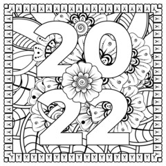 Happy new year 2022 banner or card template with mehndi flower