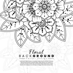 Background with mehndi flowers. Book cover with flower texture. Black lines on white background.