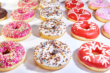 Colored donuts on shop window