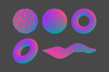 Torus, sphere and wave made of cubes. Element for design. Art geometric primitive. Voxel art. 3D vector illustration for flyer, presentation, brochure or cover. - obrazy, fototapety, plakaty