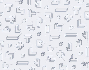 Three-dimensional game blocks line icon pattern. Simple pattern design template.