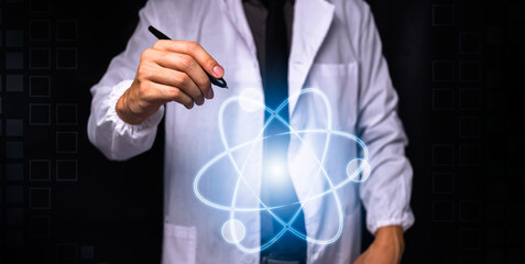 Researcher with symbol molecule science