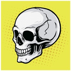 Skull Logo Pop Art Dots Background Design Classic Vector Design Illustration