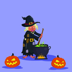 halloween witch with pumpkin