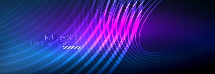 Dark abstract background with glowing neon circles. Trendy layout template for business or technology presentation, internet poster or web brochure cover, wallpaper