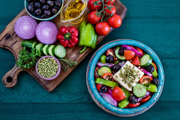 Salad with cheese on the table
