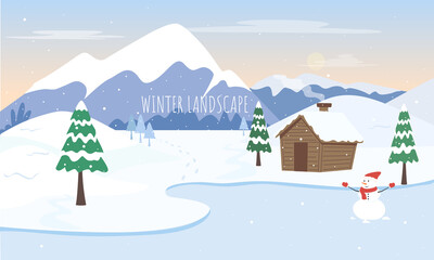 Fototapeta na wymiar Winter Landscape Background Flat Illustration