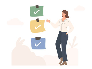 Woman showing checklist task list illustration