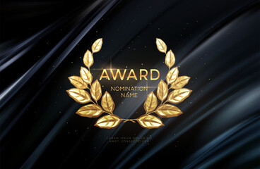 3d realistic gold laurel wreath winner award nominations background. Award concept background. Vector illustration