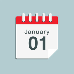 Icon day date 1 January, template calendar page