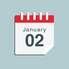 Icon day date 2 January, template calendar page