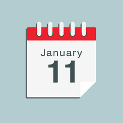 Icon day date 11 January, template calendar page