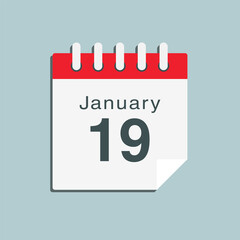 Fototapeta na wymiar Icon day date 19 January, template calendar page