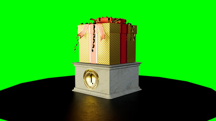 winners podium with present on green screen, isolated - object 3D rendering