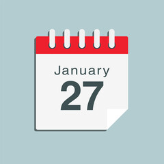 Icon day date 27 January, template calendar page