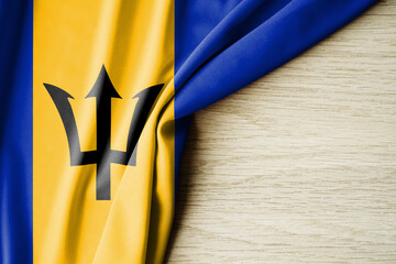 Barbados flag. Fabric pattern flag of Barbados. 3d illustration. with back space for text.