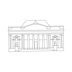 Vector line hand drawn illustration with The National Art Museum. Belarus, Minsk. Isolated on white background