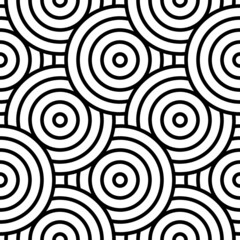 Abstract geometric circles with a contour intertwined in black and white. Seamless modern pattern for trendy fabrics, decorative pillows, wrapping paper. 