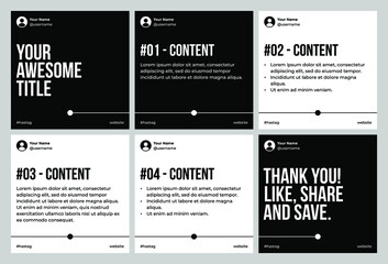 Microblog carousel slides template for instagram with black and white points line theme.