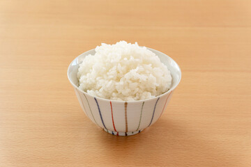 Japanese bowl and cooked rice. 茶碗とご飯　コシヒカリ