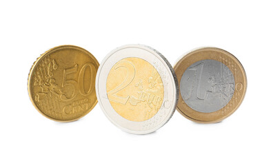 Golden coins on white background