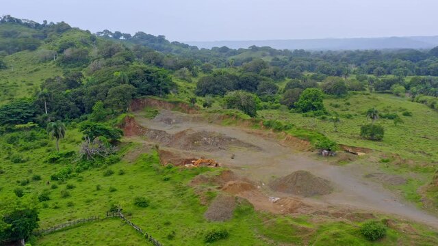 Aerial View Of Mine Site In Sabana de la Mar, Dominican Republic At Daytime - drone shot