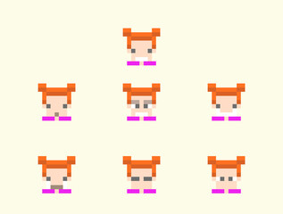 set of cute children face in pixel art