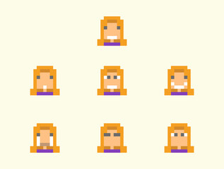 set of cute children face in pixel art